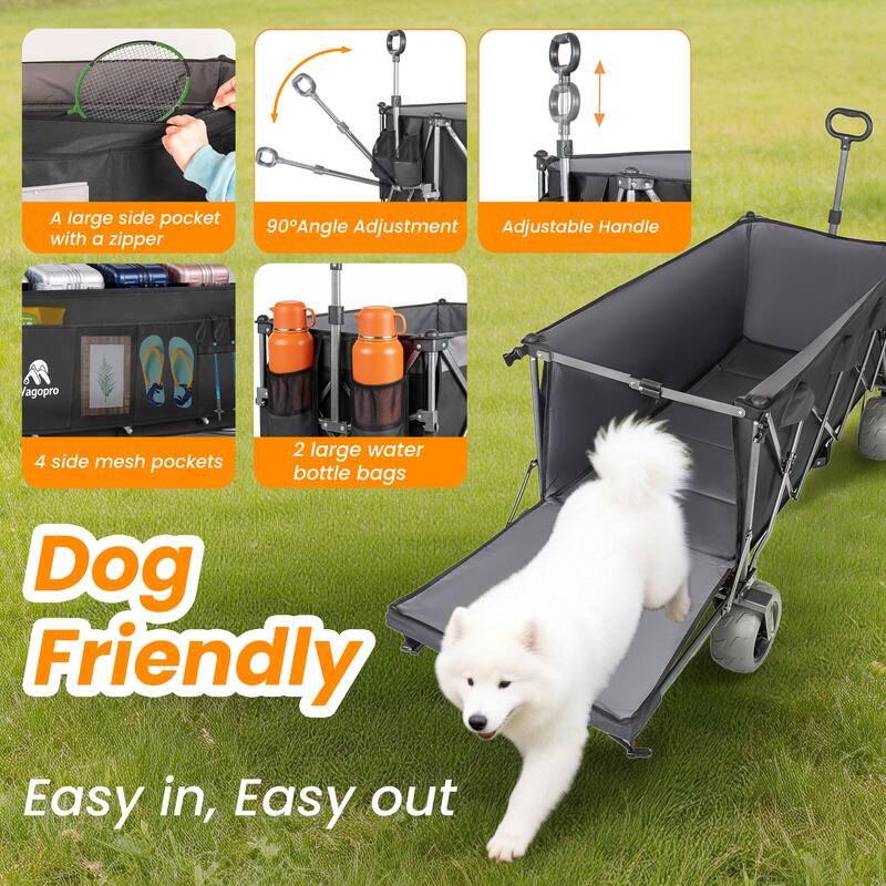 67in Extra long large Heavy Duty Utility Beach Wagons with Opened Tailgate and All-Terrain Wheels, 500lbs Capacity