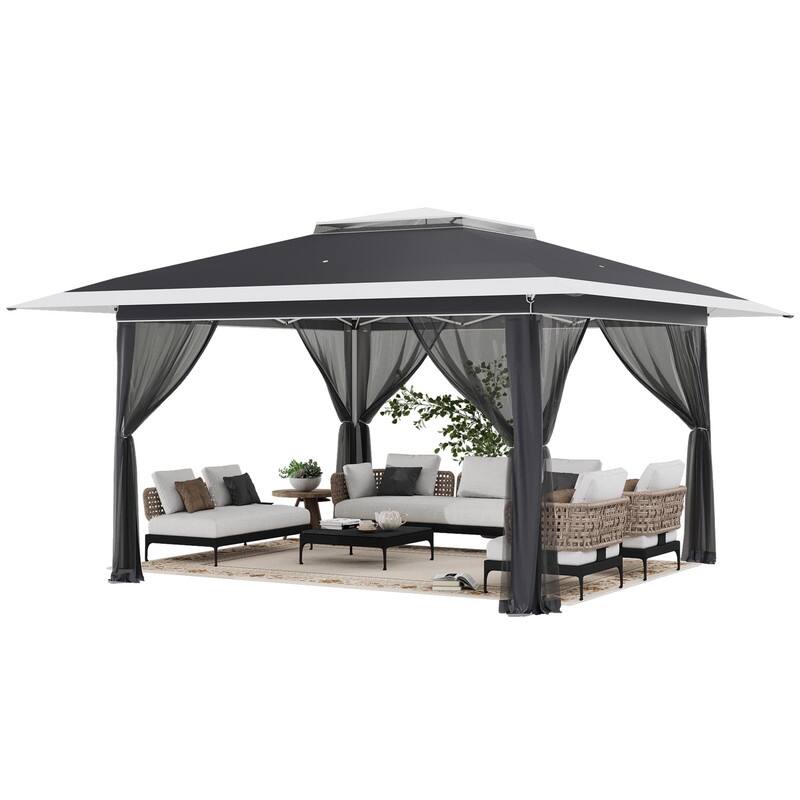 13x13 FT Pop Up Canopy Tent with Netting, UPF 50+ Outdoor Canopy with Automatic Eaves & One-Push Lock, for Patio & Parties