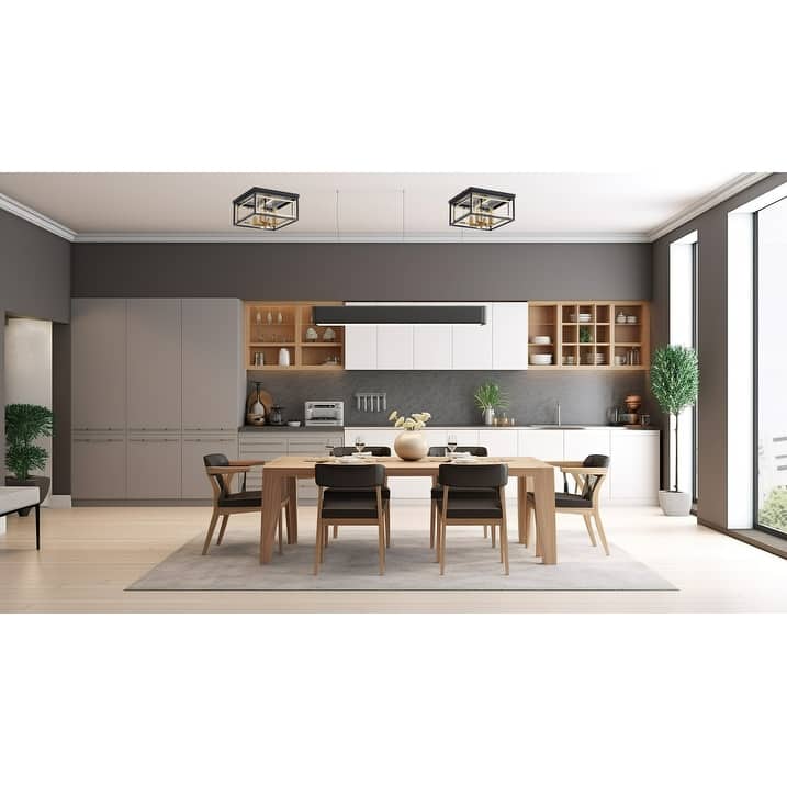 4 Light mounted light fixtures black & gold farmhouse hallway lighting metal ceiling light - N/A