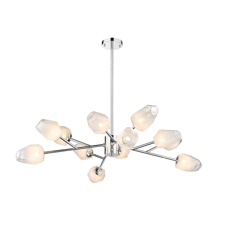12-Light Chrome Chandelier With White Glass Shades