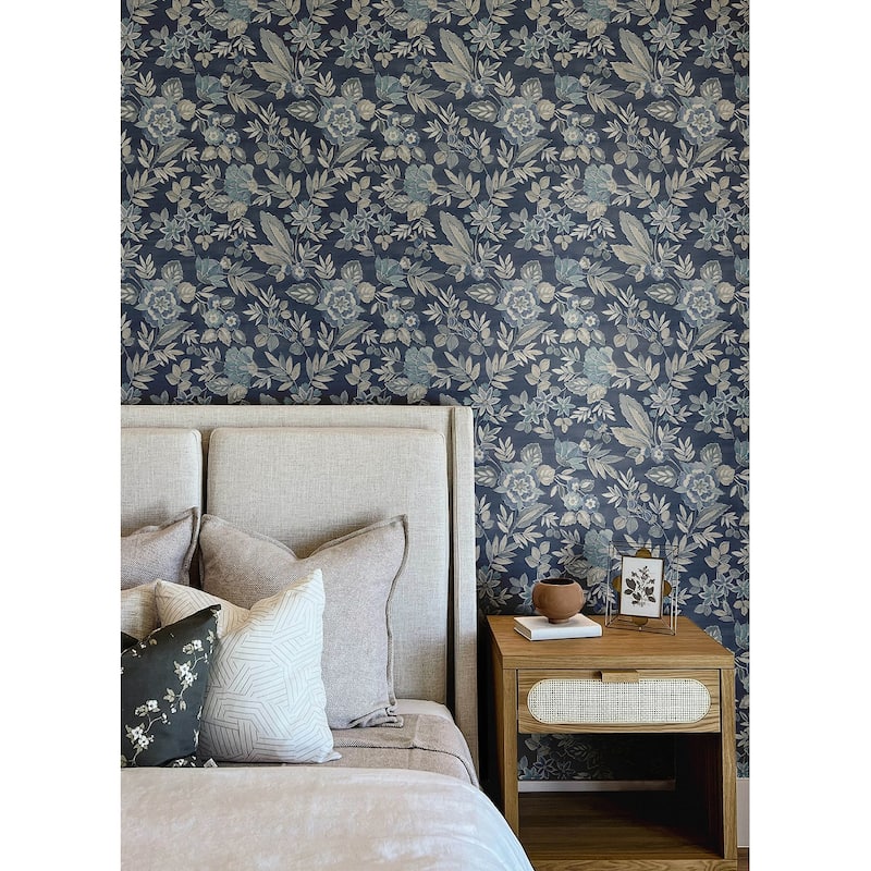 Chesapeake Begonia Indigo Floral Trail Wallpaper
