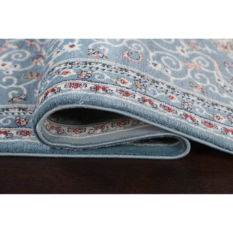 Light Blue Floral Medallion Transitional Turkish Rug Oriental Carpet