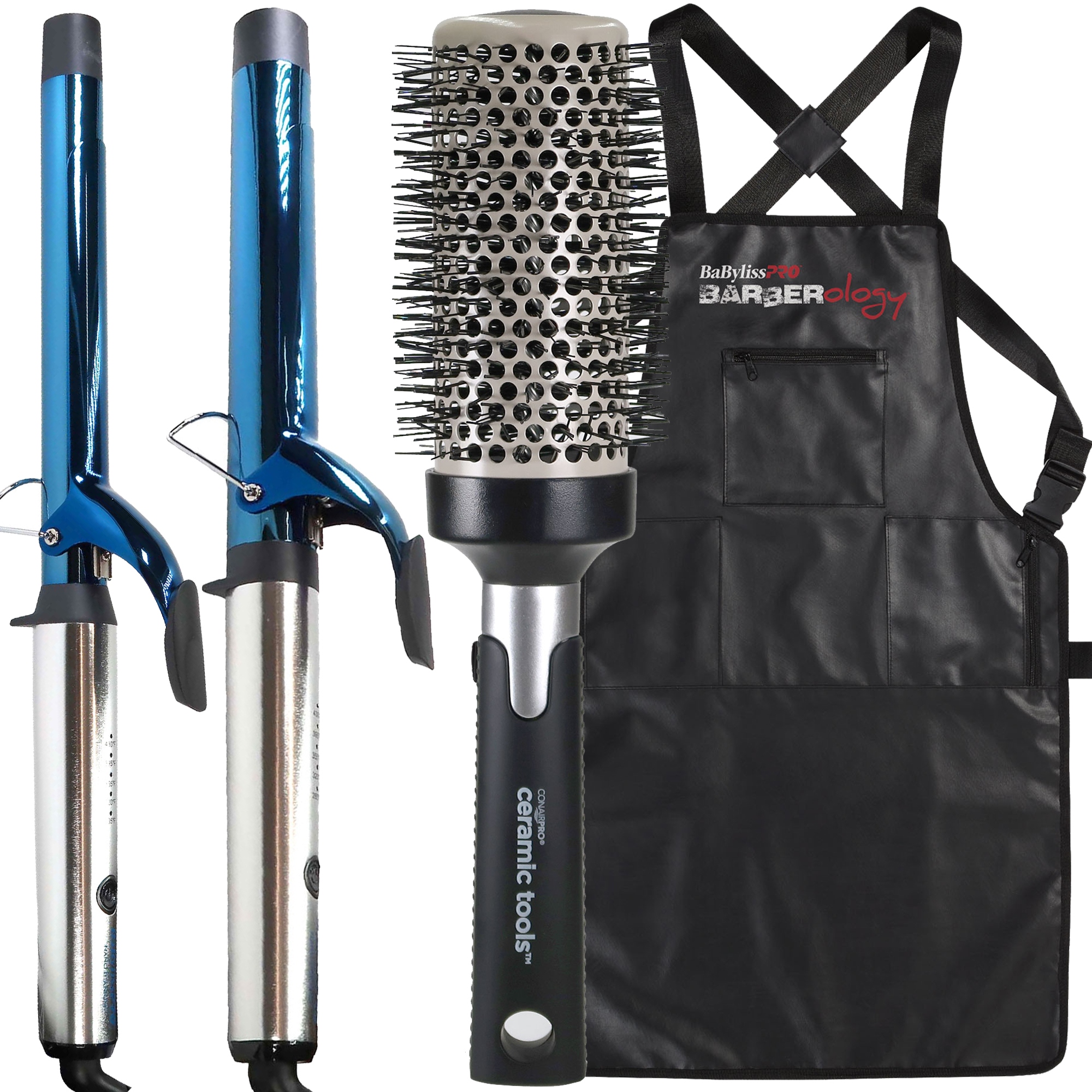 BaBylissPro Nano Titanium Extended Barrel Curling Iron 1 BNTW100XLUC Curling Iron 1.25 BNTW125XLUC Apron Round Brush 2