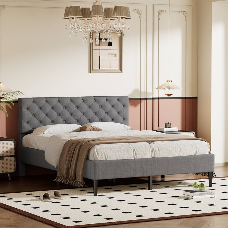 Merax Upholstered Linen Platform Bed, 3 colors