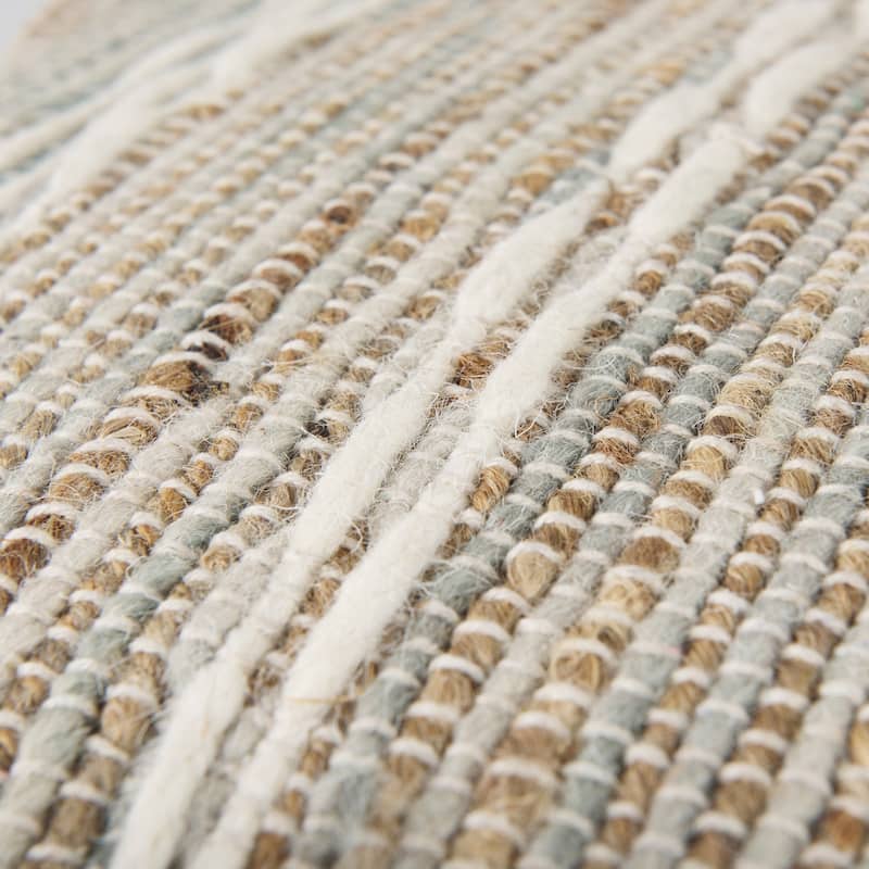 Mercana "Avni" Cream / Brown Hemp & Wool Fringed Square Pouf