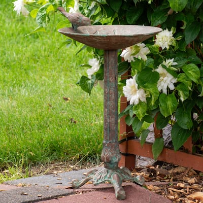 Ivy and Sage Metal Bird Bath - Rustic Patina - 12.25 in