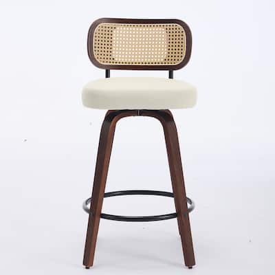 Counter Height Bar Stools Set of 2 , Rattan Counter Height Dining Stools with Cane Back & Upholstered Seat