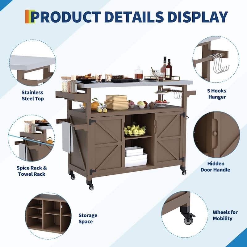 Outdoor Prep Table Grill Cart with Storage Cabinet for Patio BBQ