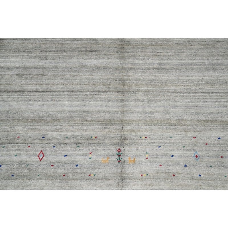 Hand Knotted Oriental Viscose Silk Carpet Tribal Animal Pictorial Greys & Charcoal Gabbeh Area Rug - 11' 10'' X 10' 2''