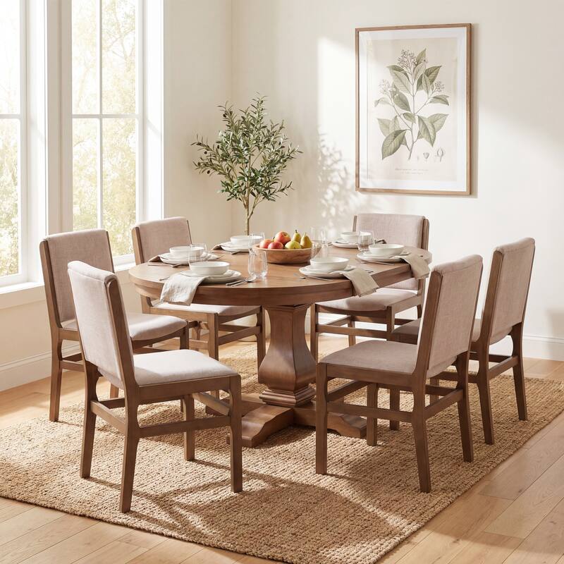 Christopher Knight Home - Modern Contemporary Upholstered Armless Dining Chairs Set with Seat and Back Cushion - Set of 6 - Walnut+Beige