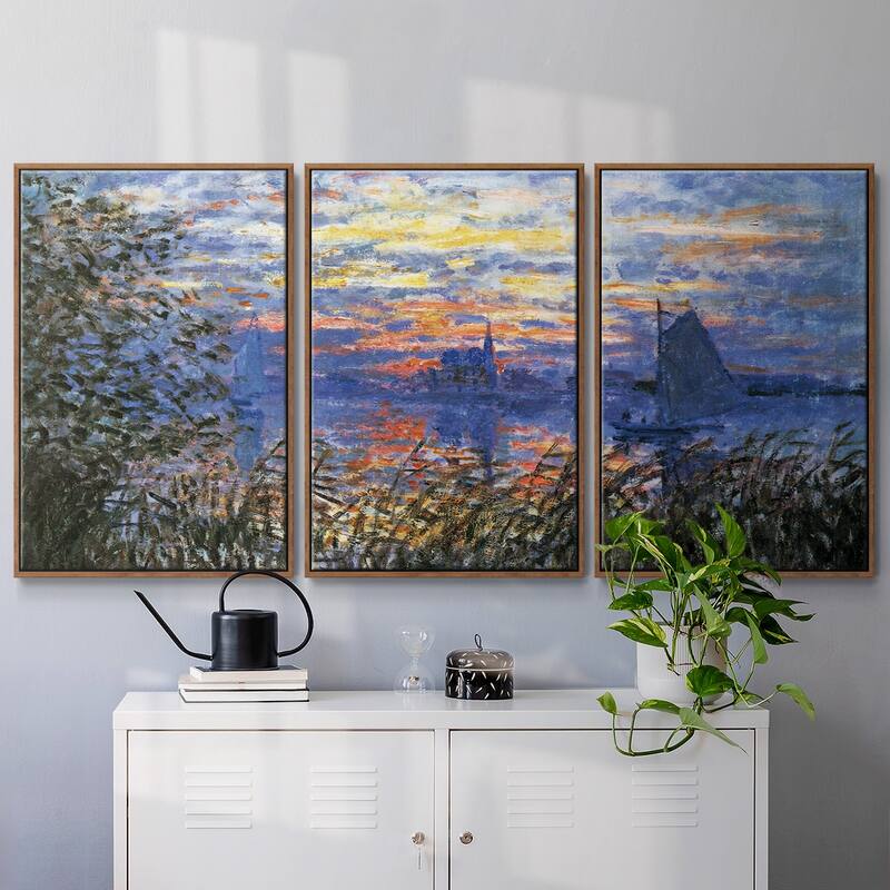 Sunset on the Seine by Monet - Multi Piece Framed Canvas