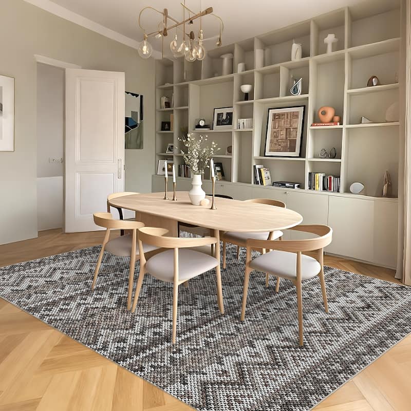 Living Room Rugs Soft Boho Geometric Area Rugs Non-Slip Washable Area Rug for Bedroom Home Office Dining Room