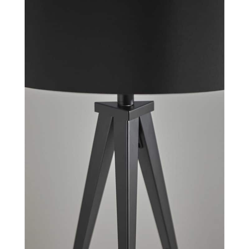 Black Metal Tripod Table Lamp with Drum Fabric Shade and Rotary Switch - 14” x 14” x 28” (D x W x H)