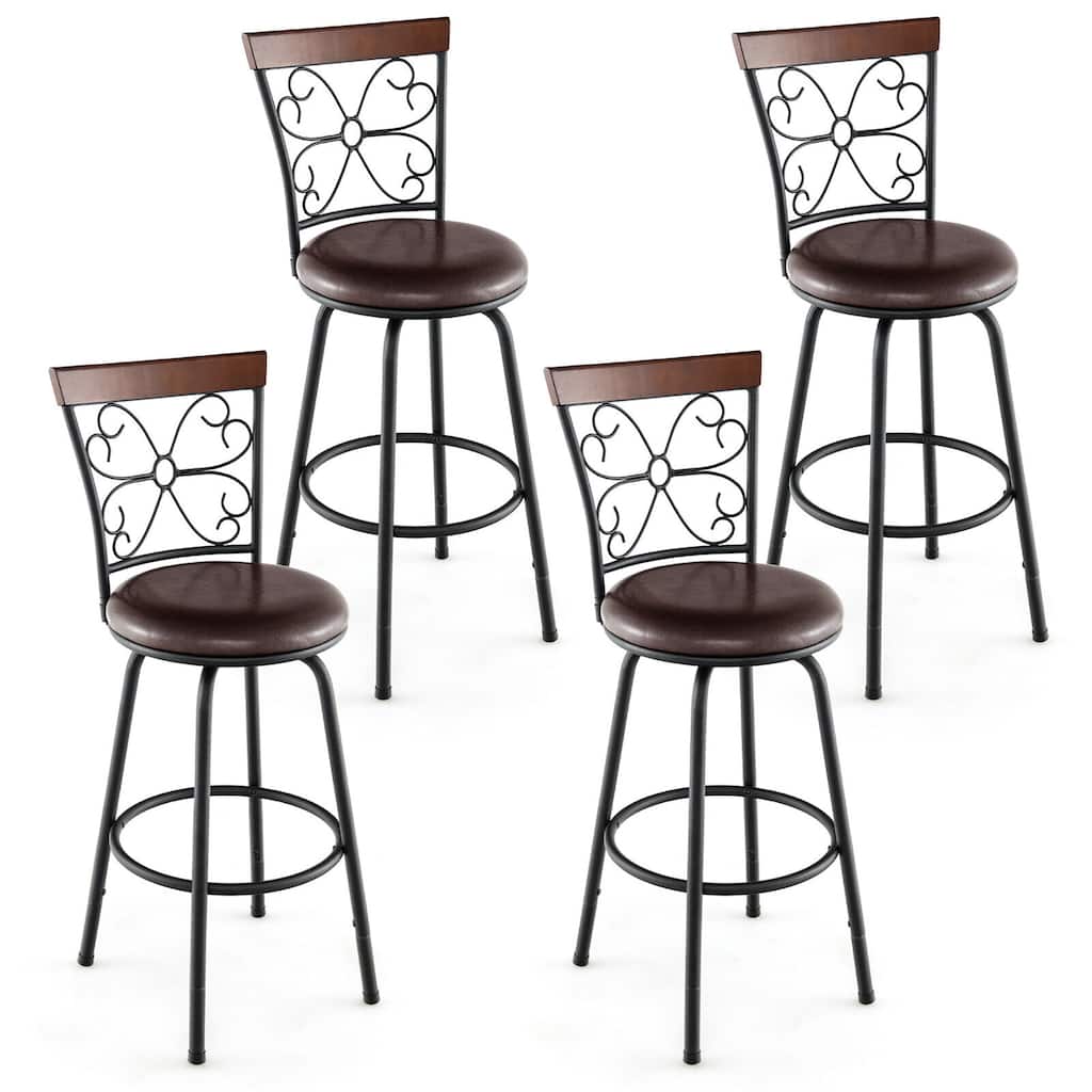 Gymax Set of 4 24/30 Inch Adjustable Swivel Barstools Metal Dining