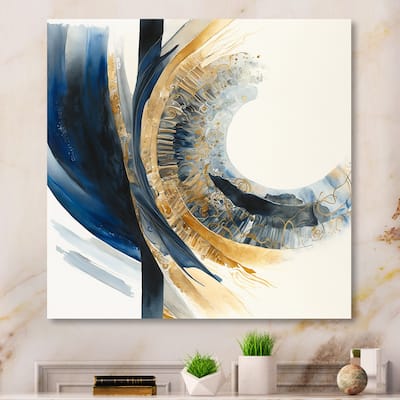 Designart 'Blue And Gold Swirl Abstract IV' Modern Canvas Wall Art