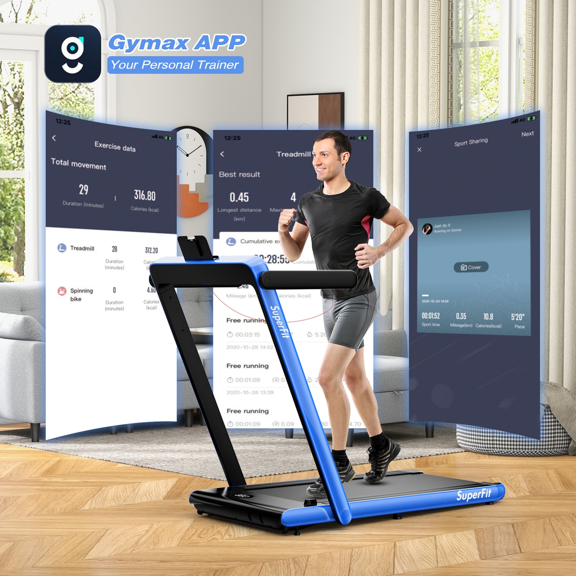 Gymax motorized treadmill folding under sale desk electric treadmill office