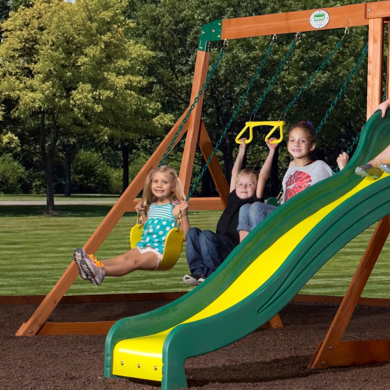 Backyard Discovery Tanglewood Cedar Wood Swing Set, Slide, Clubhouse - Brown