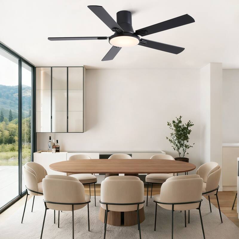 Sofucor 52 Inch Low Profile Flush Mount 5 Blades Ceiling Fan with Dimmable Light and Remote Control - 52 Inches