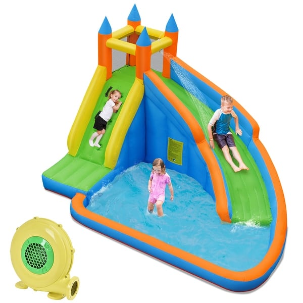 slide 2 of 6, Inflatable Slide Bouncer Water Park Bounce House with 480W Air Blower Kids