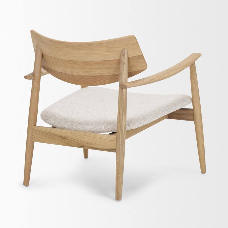 Haggen Light Brown Oak Wood w/ Cream Fabric Accent Chair - 27.6L x 26.8W x 28.4H