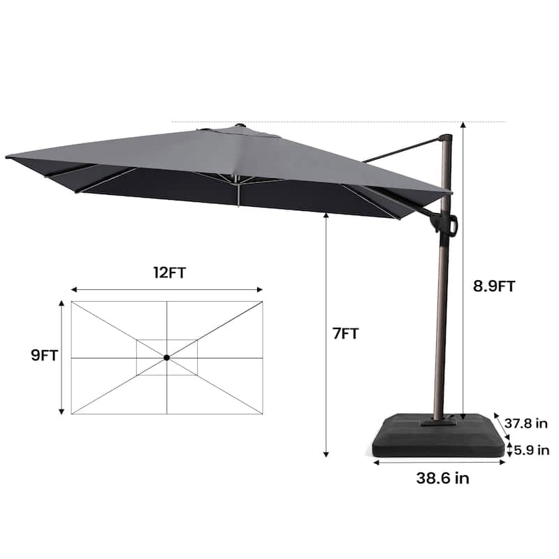 Pellebant 9 FT x 12 FT Outdoor Patio Cantilever-Offset Umbrella with Premium Base Stand