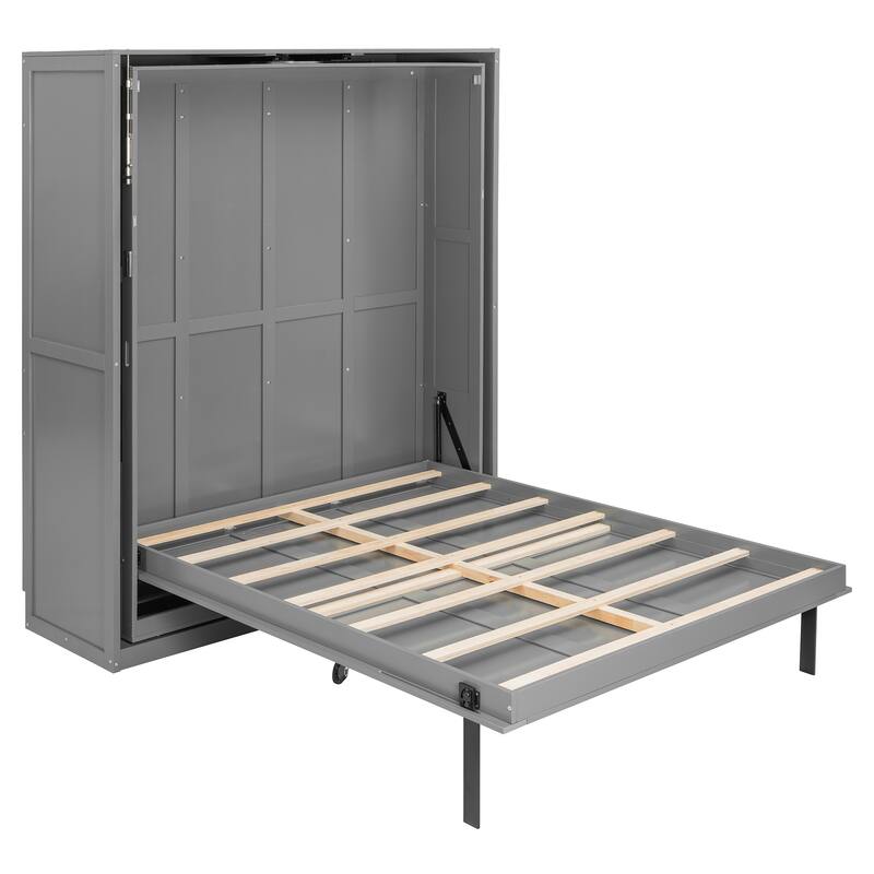 360° Rotating Queen Murphy Bed Cabinet with 14-Shelf Hidden Bookcase by Harper&Bright Designs