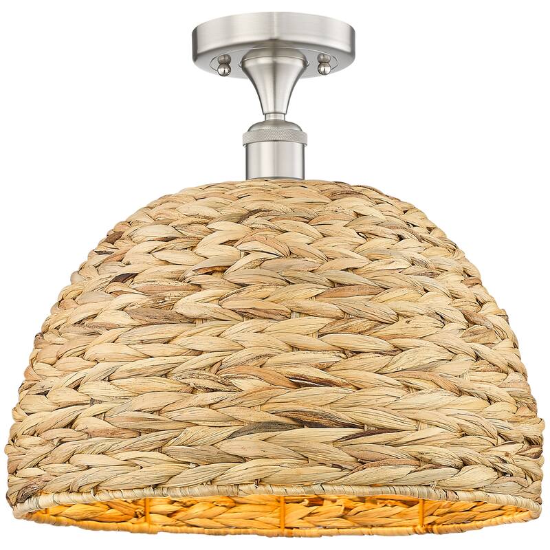 Innovations Lighting Endless Possibilities Edison - Woven Rattan - 1 Light 16" Semi-Flush Mount - Brushed Satin Nickel