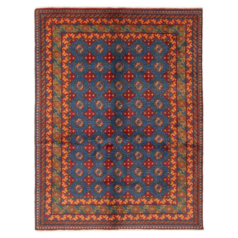 ECARPETGALLERY Hand-knotted Afghan Dark Blue Wool Rug - 4'10 x 6'6 - Dark Blue - 4'10 x 6'6