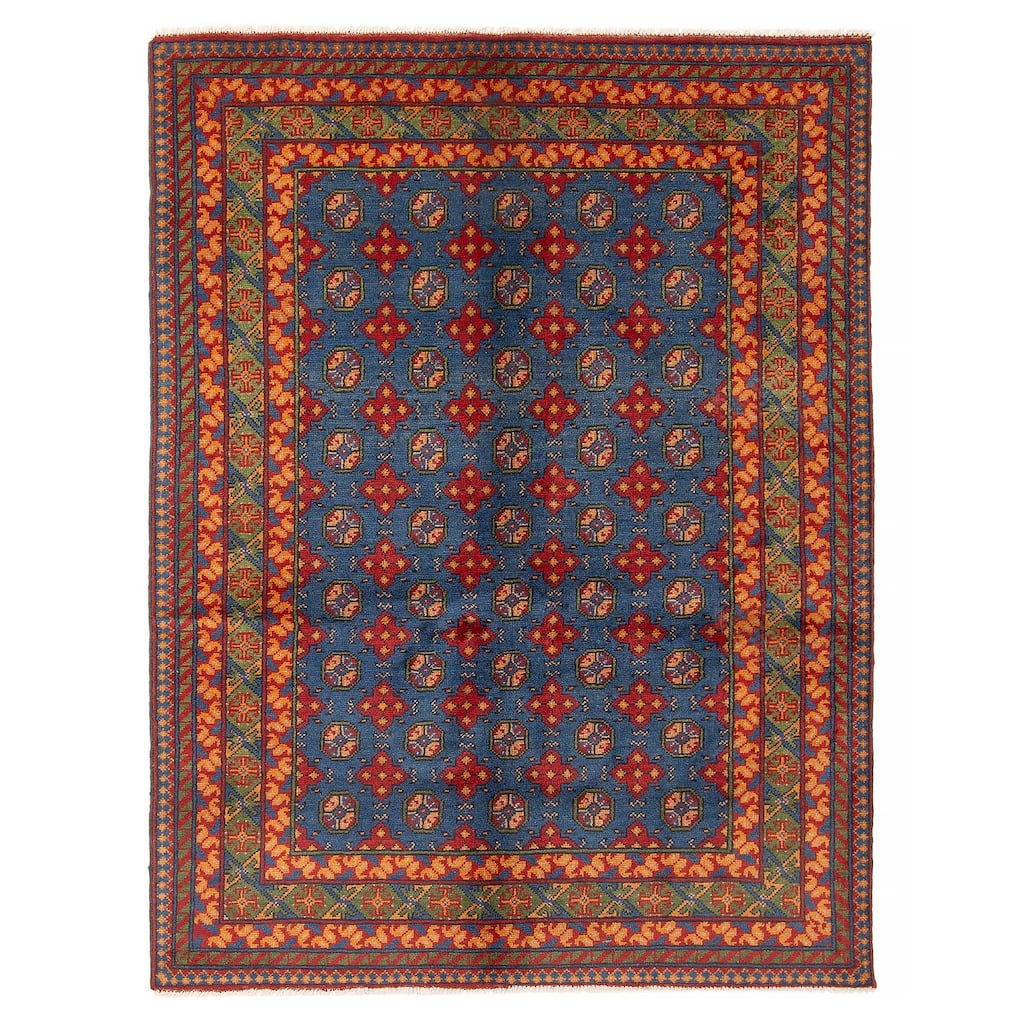ECARPETGALLERY Hand-knotted Afghan Dark Blue Wool Rug - 4'10 x 6'6