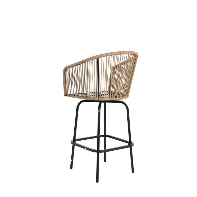 Outdoor Bar Stools Set of 2, 2-Piece Patio Bar Stools with Armrests, All Weather Rattan Bar Chairs with Backrest, Bar Stools