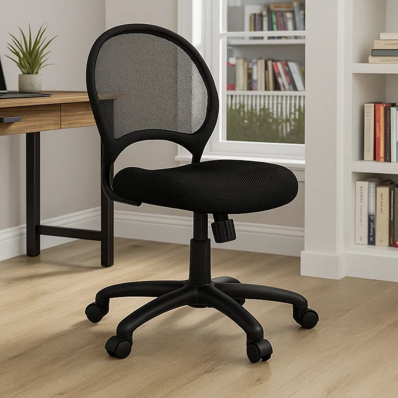 Lene Armless Office Chair, Breathable Black Mesh, Adjustable Seat