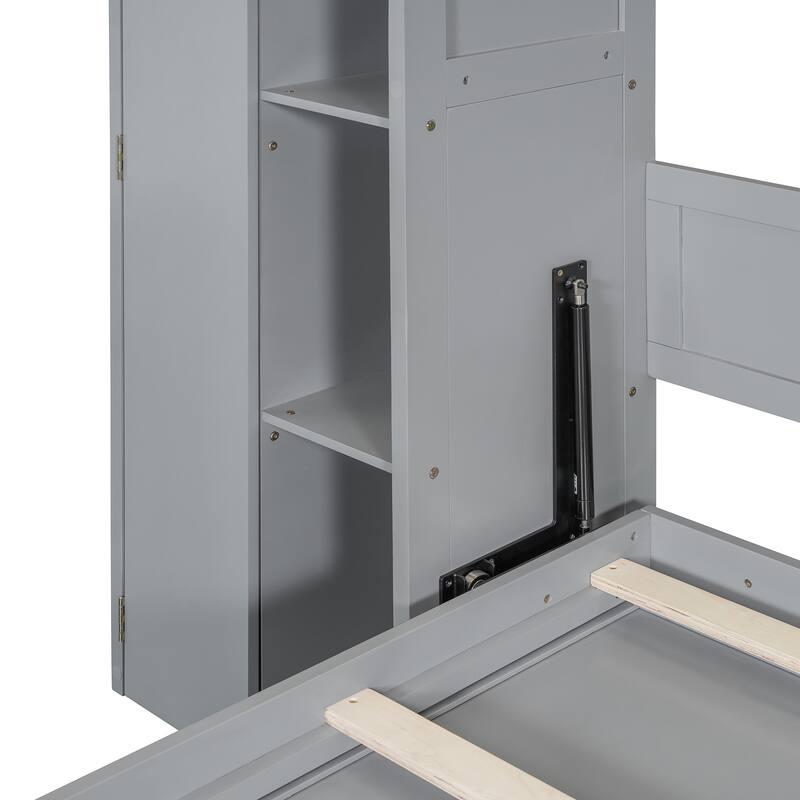 Queen Size Wall Bed with Shelves, Wardrobe, and LED Lights, Space-Saving Design