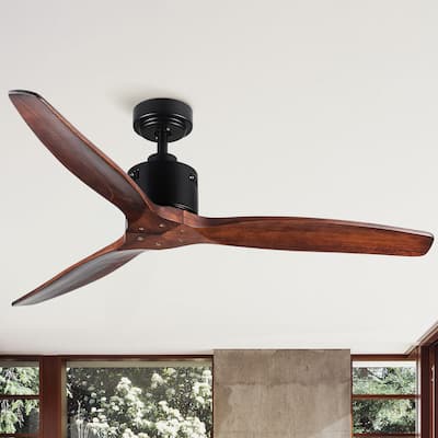 YUHAO 52 in. Modern Farmhouse Ceiling Fan with 3 Solid Wood Blades, DC Reversible Motor without Light - 52 inches