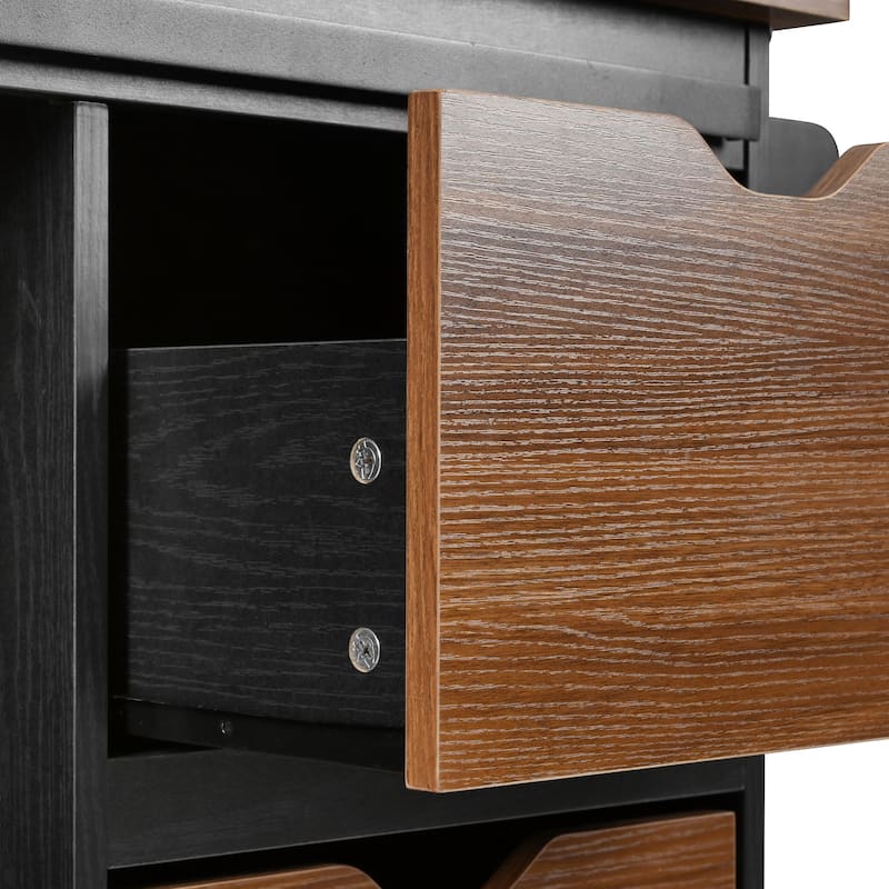 55.5" Farmhouse Kitchen Island with Drop Leaf, Power Outlet, Rolling Wheels and Spice Rack - 55.5'' x 28.75'' x 36.9''