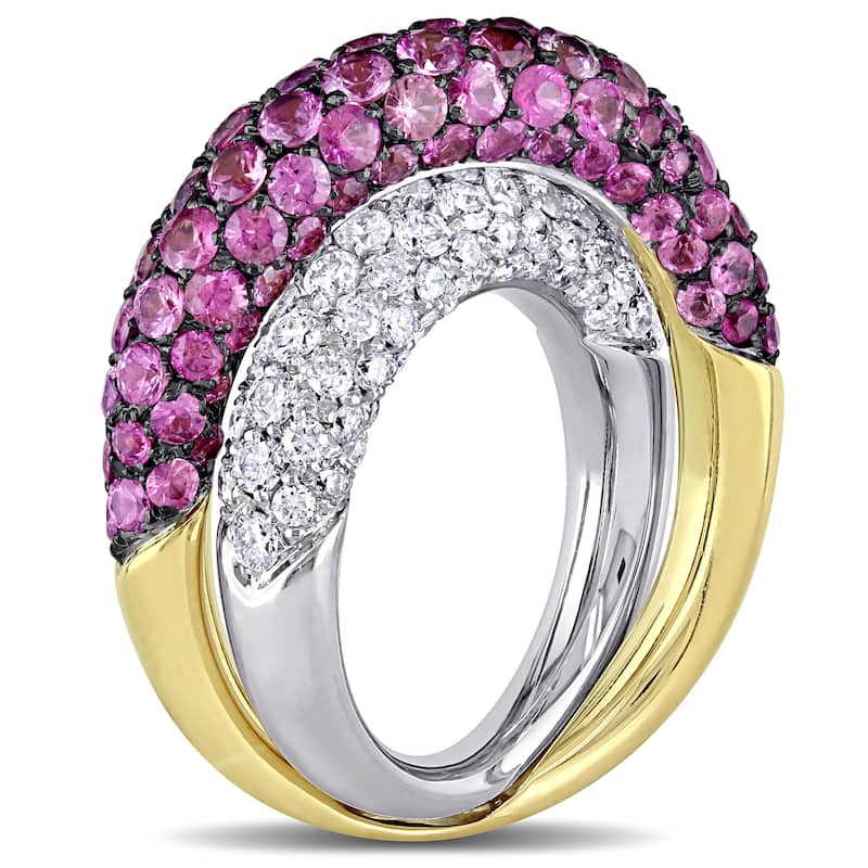 Miadora 7 15/16 CT TGW Pink Sapphire 1 7/8 CT TDWCrisscross Ring in 18k White and Yellow Gold