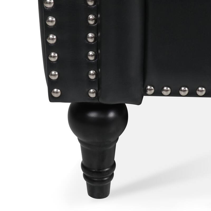 PU Leather 3 Seater Sofa, Upholstered Sofa with Rolled Arms & Removable Cushion, Lounge Sofa with Studs Trim & Wooden Legs