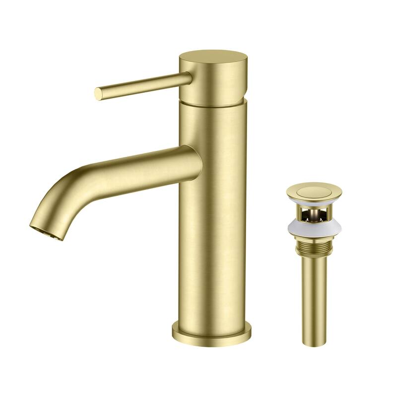 Single Handle Bathroom Sink Faucet with Pop Up Drain - Brushed Gold