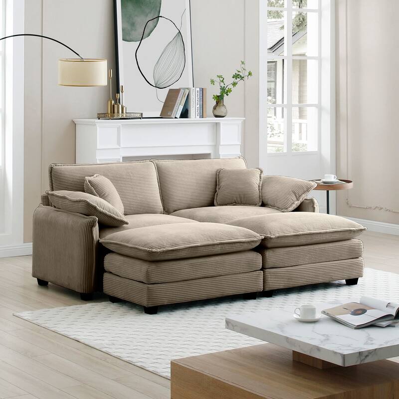 Ergonomic 2-Seater Modular Theater Sofa with Ottoman and Pillows