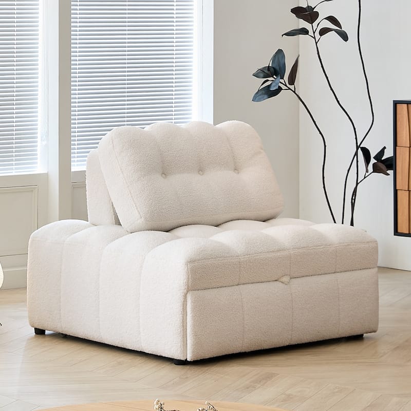 JASIWAY Chenille Pull-Out Single Sofa Bed - Ivory
