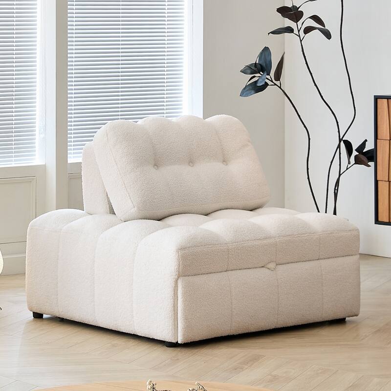JASIWAY White Teddy Pull-Out Single Sofa Bed - Teddy Plush-Ivory - Ivory - Symmetrical