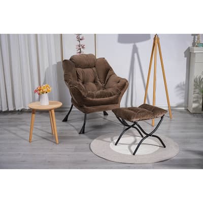 Cotton Lounge Chair with Ottoman, Footrest & Side Pocket (300lb Capacity)