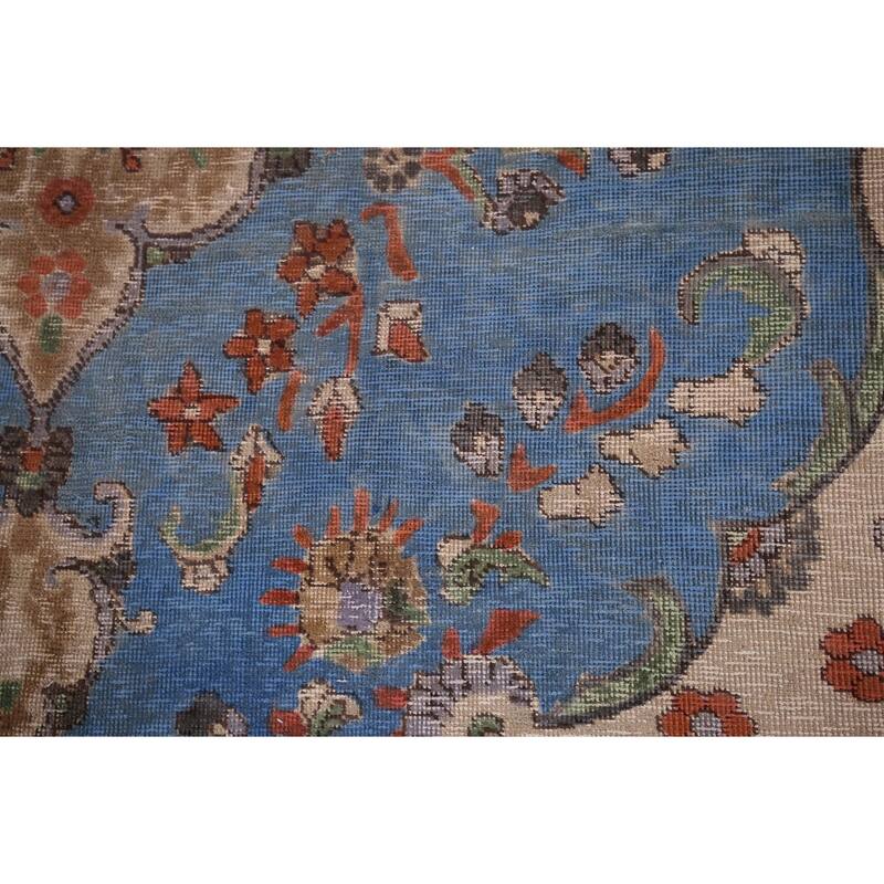 Distressed Blue Tabriz Vintage Persian Area Rug Handmade Wool Carpet - 8'1" x 11'2"
