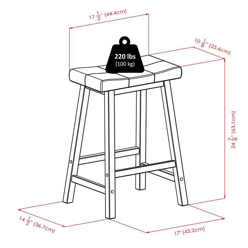 Mona Cushion Saddle Seat Counter Stool, Black and Walnut - 17.48"W x 14.47"D x 24.84"H