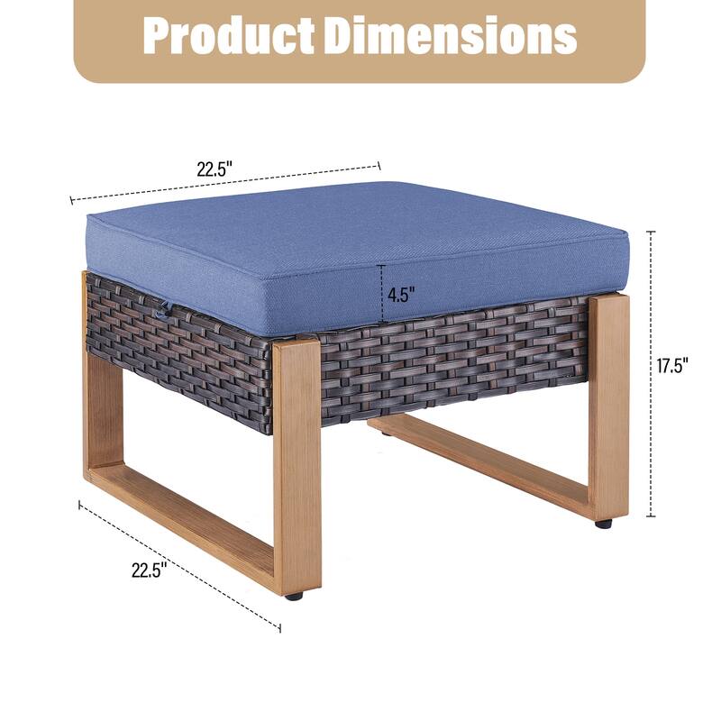 Gymojoy 2 Wicker Ottomans w/Removable Cushions - Brown