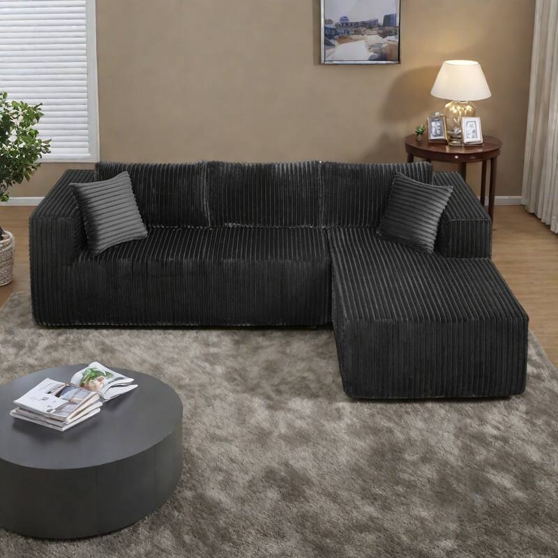 105.11" L-Shaped Chenille Sectional Sofa with All-Foam Structure, 6 Pillows and Space-Saving Design (Left Chaise) - Black