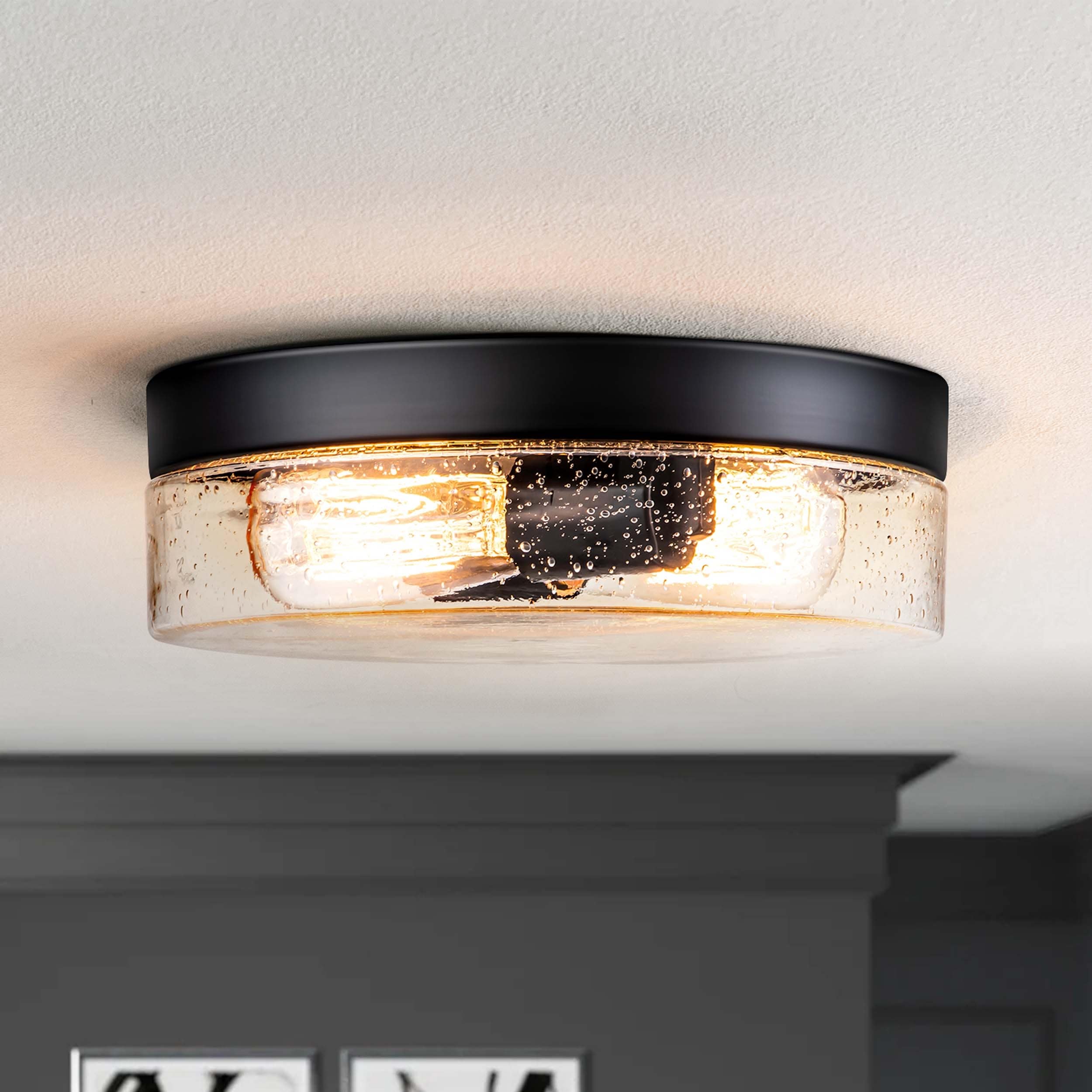 Seeded glass flush mount light discount fixture