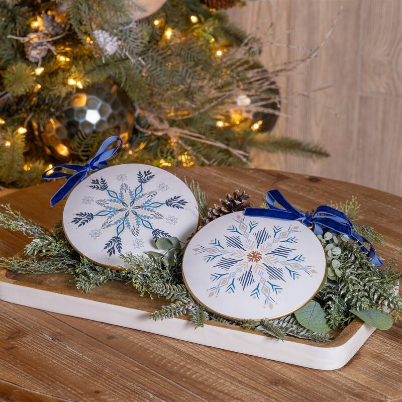 Snowflake Christmas Disc Ornaments - 6.25" - White and Blue - 12ct