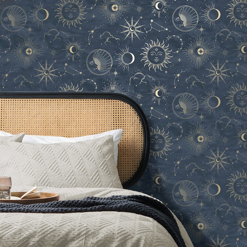 Fine Decor Kalel Navy Celestial Wallpaper - N/A