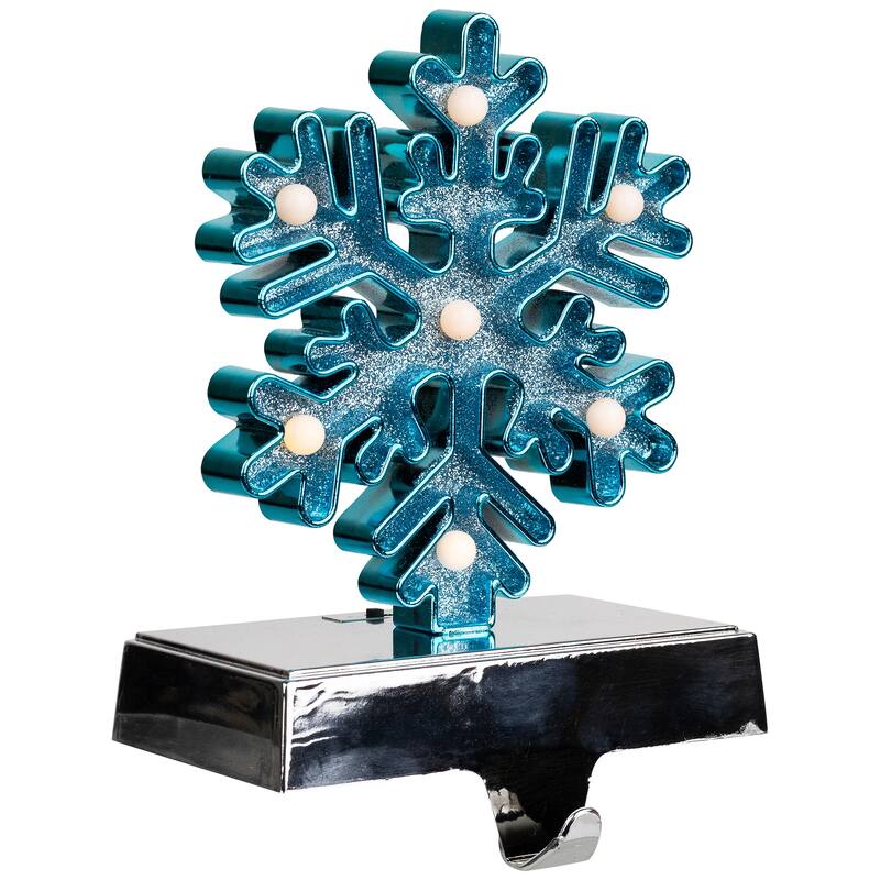 LED Lighted Glittered Snowflake Christmas Stocking Holder - 6.5" - Blue