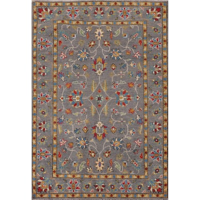 All-Over Gray Kazak Oriental Accent Rug Hand-Knotted Wool Carpet - 3'4"x 5'0"